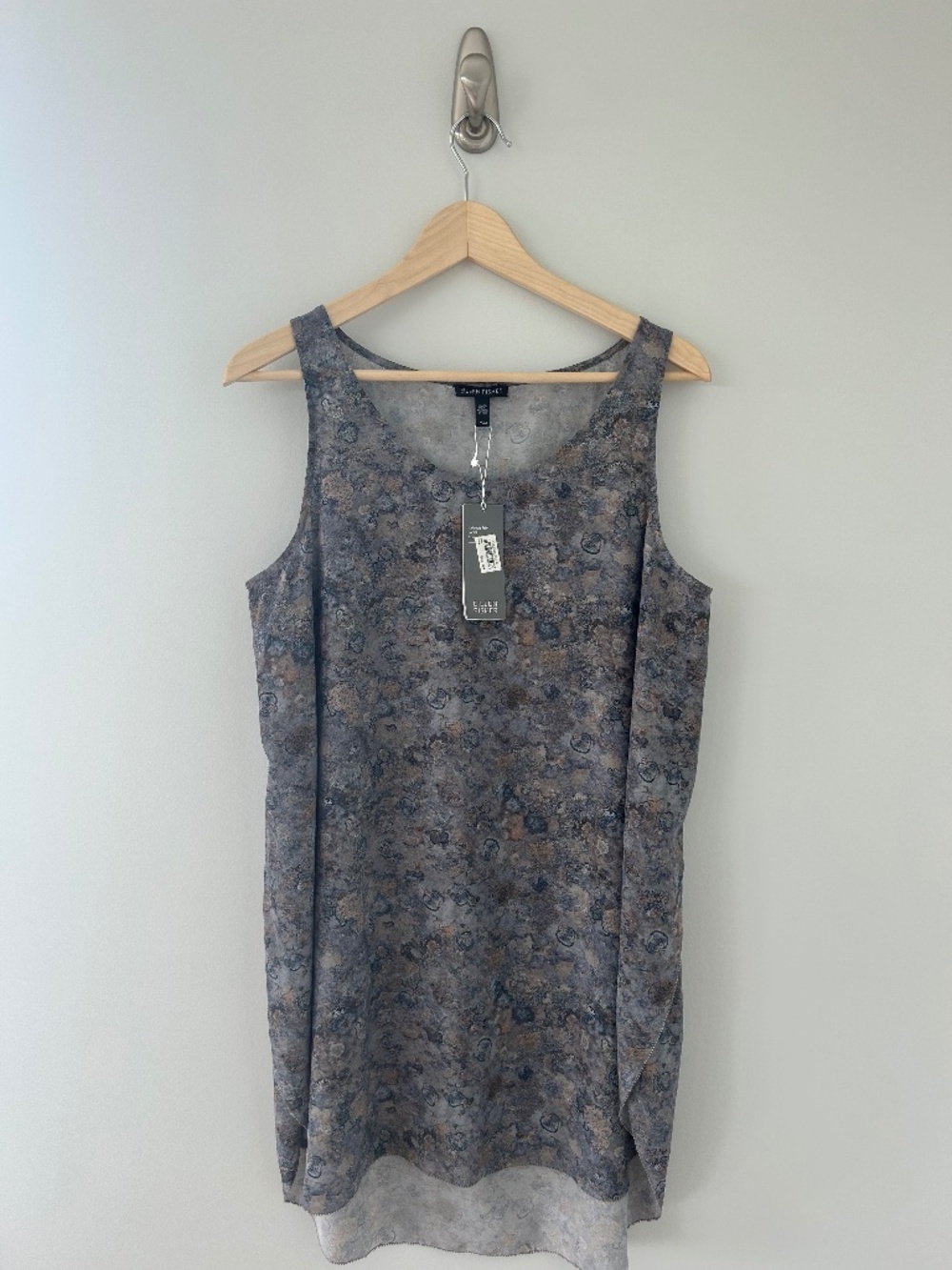 NWT Eileen Fisher 100% Silk Marbled Abstract Tunic Tank Top Sz M